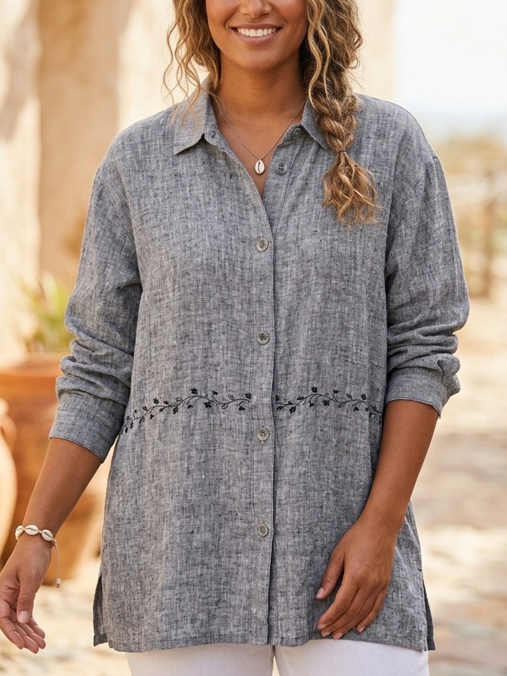 Marc Ware Linen embroidered Tunic Top size XL
